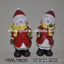 Wholesale handmade ceramic snowman figurine for christmas decoration